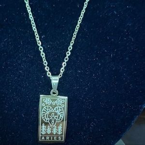 Aries Sign Zodiac Tarot Card Square Pendant Necklace